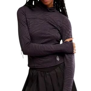 FP Movement Acclimate Turtleneck Black Animal Jacquard Active Top XL NWT